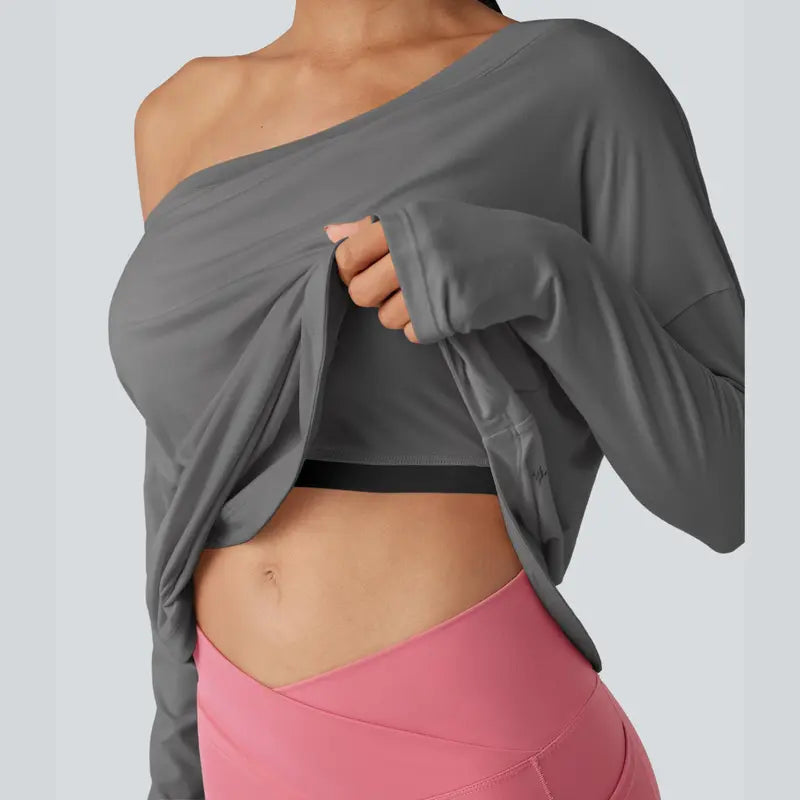 Hot Deal！🤍 One Shoulder Yoga Top with Built-in Bra ✨