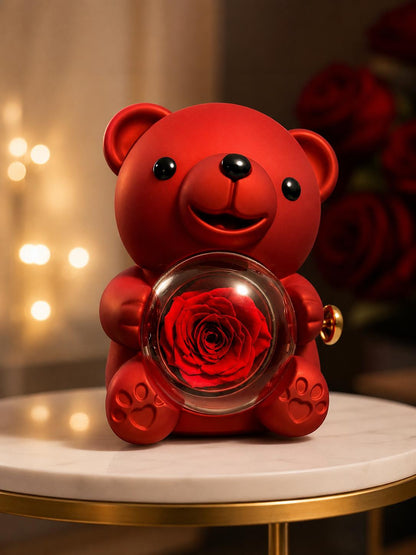 🧸 Rose Teddy Bear Jewelry Box with Necklace