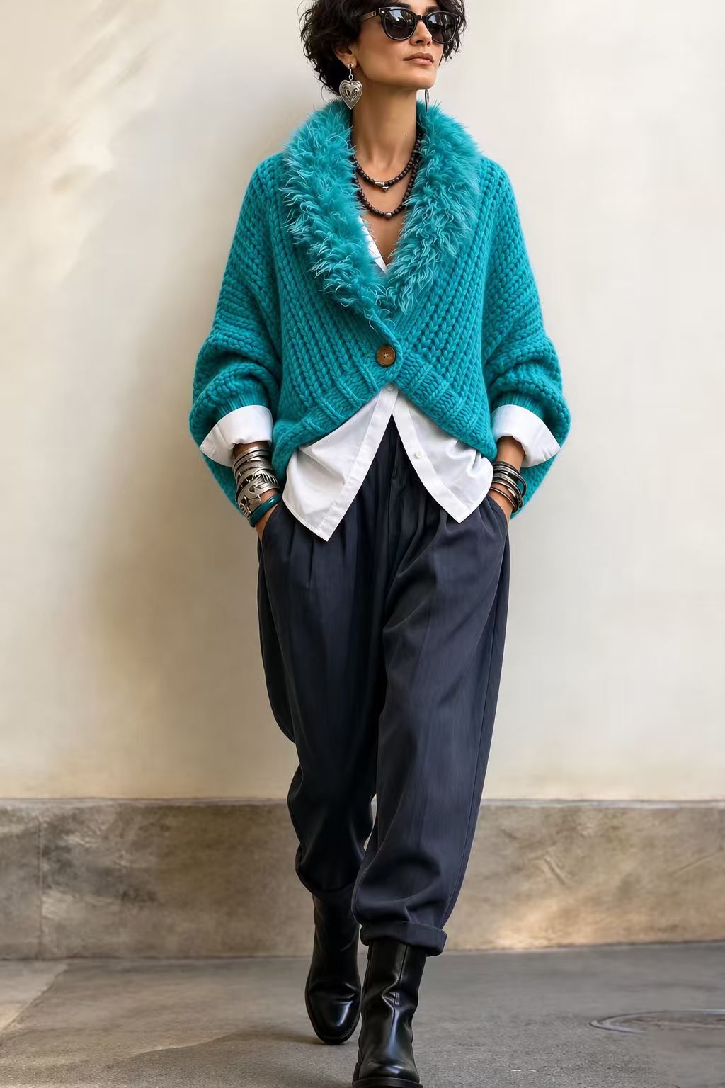 🤲LAST DAY SAVE 49% ⏰Luxury Faux Fur Collar Chunky Knit Cardigan