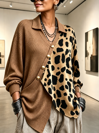 🤲LAST DAY SAVE 49% ⏰Chic Bold Leopard Color-block Asymmetric Sweater