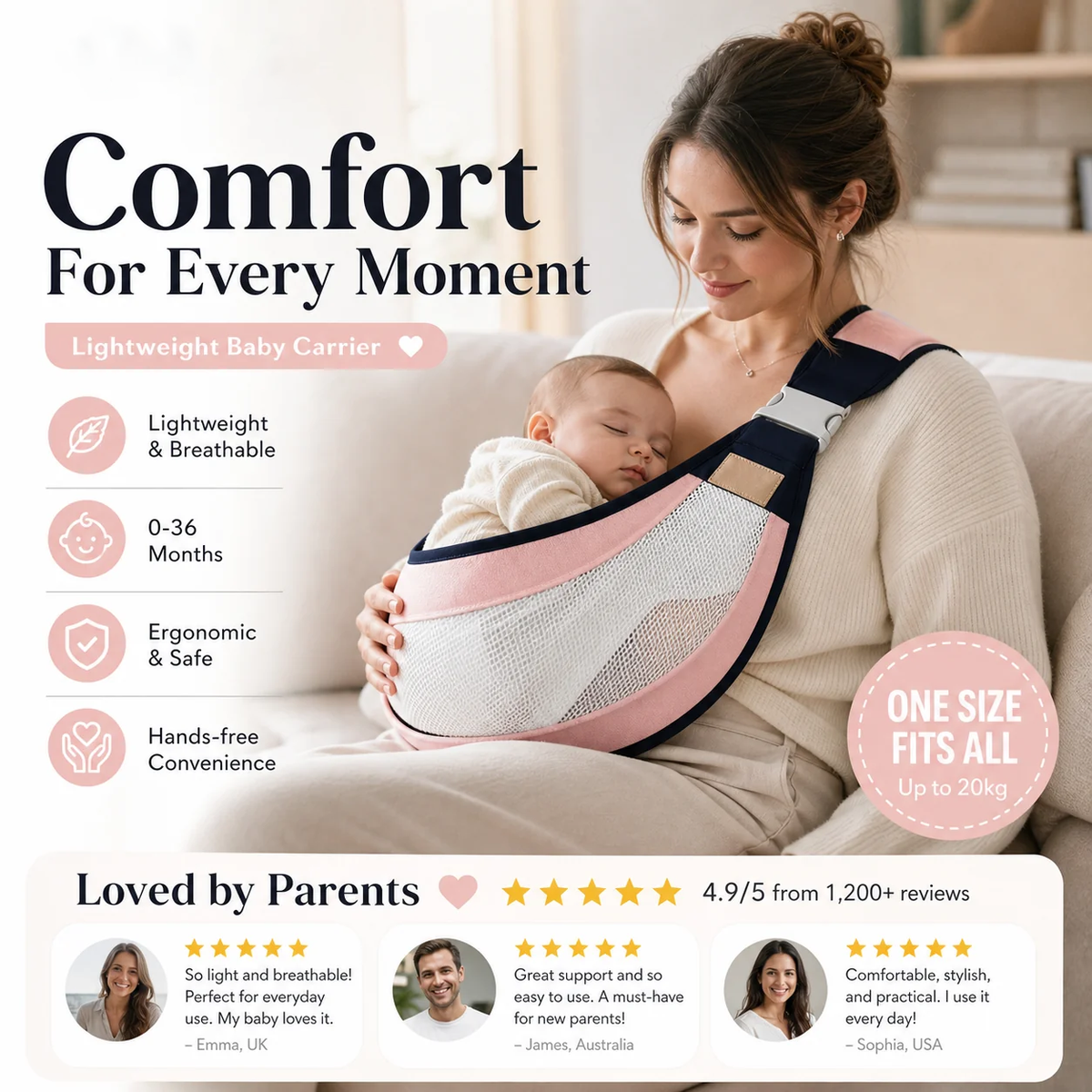 4-in-1 Breathable Baby Carrier – Comfortable Hands-Free Carrying for Parents