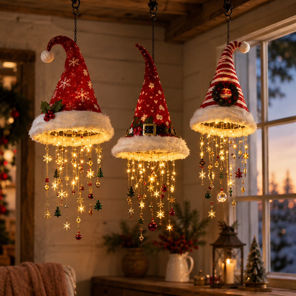 Lighted Santa Hat Hanging Decoration – Christmas LED Lights