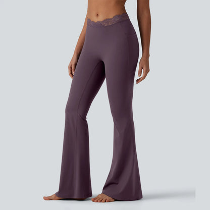 💥Hot Deal | Women's High-Waisted Flare Leggings - V-Waist, Contrast Trim & Pockets