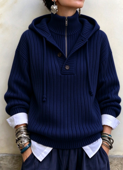 🤲LAST DAY SAVE 49% ⏰Sunlit Ribbed Knit Hooded Half-Zip Pullover