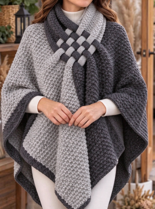 🤲LAST DAY SAVE 49% ⏰Women's Two-tone Woven Knot Knit Poncho
