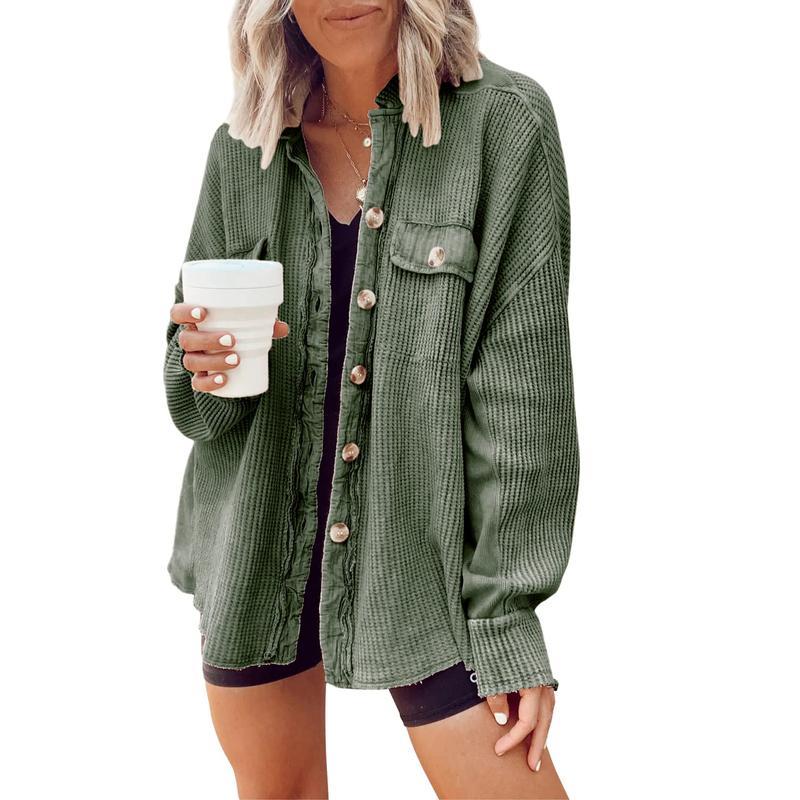 Women's Oversized Waffle Knit Button-Up Shacket