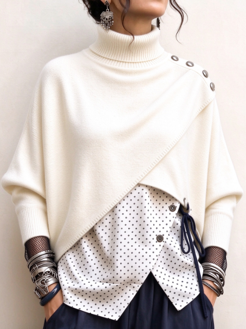 🤲LAST DAY SAVE 49% ⏰Women's Chic Asymmetric Turtleneck Knit Sweater - Elegant Layered Pullover