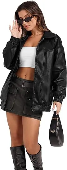 🤲Leather Jacket Women Faux Oversized Motorcycle Bomber Coats 2025 – Bold, Chic & Unstoppable