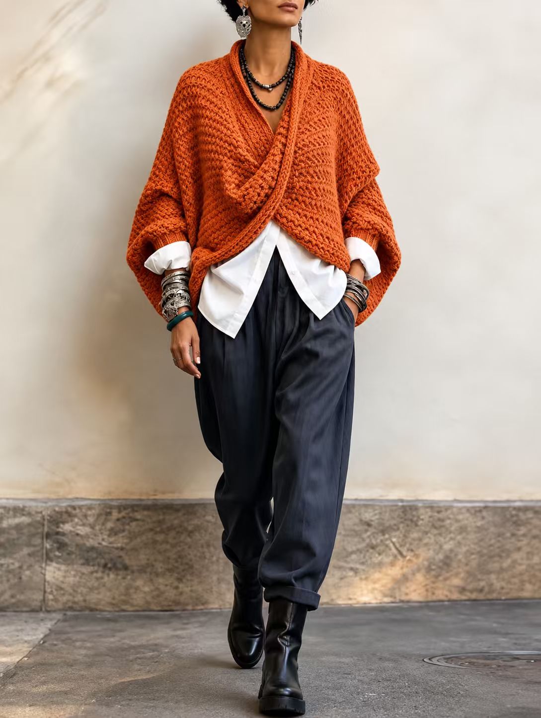🤲LAST DAY SAVE 49% ⏰Cozy Relaxed Batwing Sleeves Crossover V-neck Sweater
