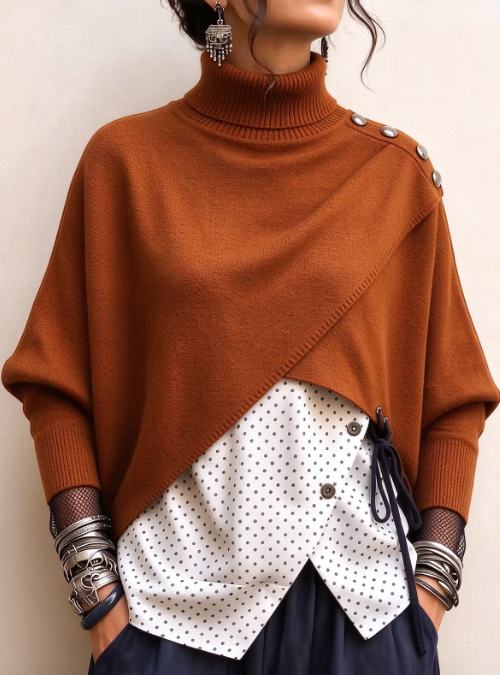 🤲LAST DAY SAVE 49% ⏰Women's Chic Asymmetric Turtleneck Knit Sweater - Elegant Layered Pullover