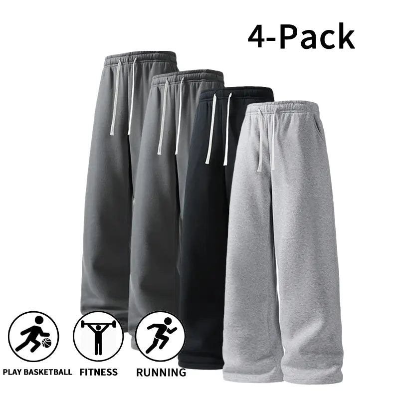 Men's 4-Pack Wide-Leg Sweatpants | Ultra-Soft Casual Athletic Pants