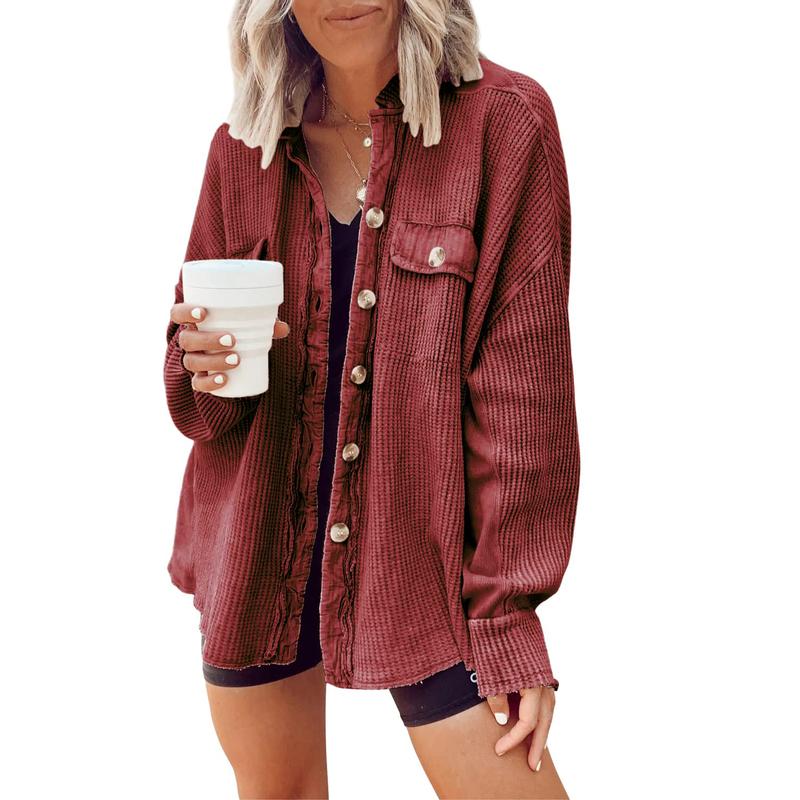 Women's Oversized Waffle Knit Button-Up Shacket