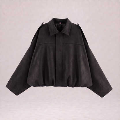 Women's Cropped Faux Suede Jacket | Oversized Casual Zip-Up Jacket