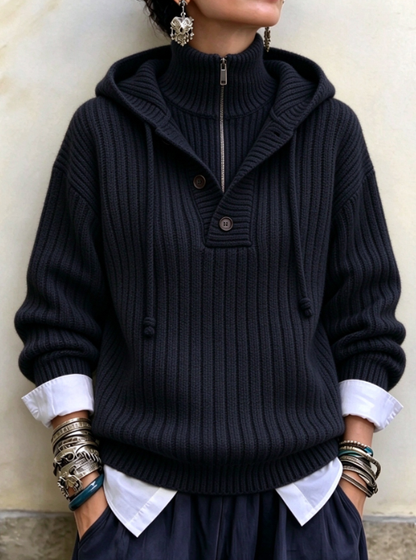 🤲LAST DAY SAVE 49% ⏰Sunlit Ribbed Knit Hooded Half-Zip Pullover