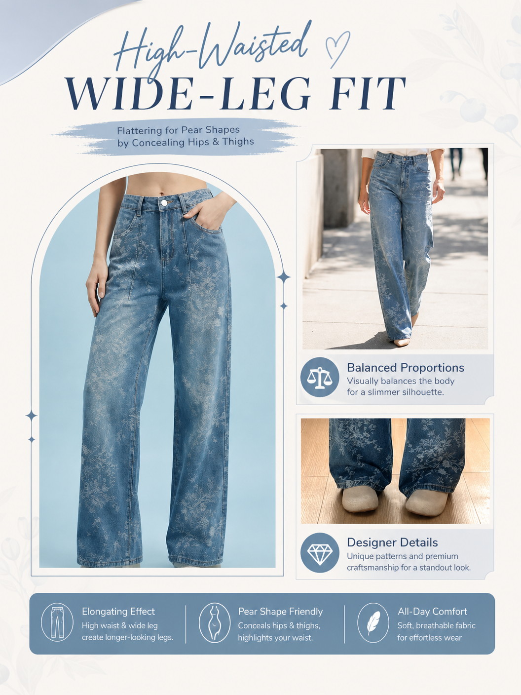 🌸🌸Women's Floral Jacquard Wide-Leg Denim Pants 👖✨
