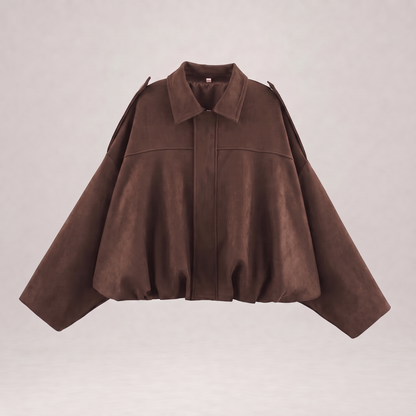 Women's Cropped Faux Suede Jacket | Oversized Casual Zip-Up Jacket