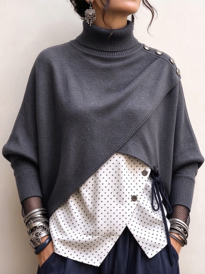 🤲LAST DAY SAVE 49% ⏰Women's Chic Asymmetric Turtleneck Knit Sweater - Elegant Layered Pullover