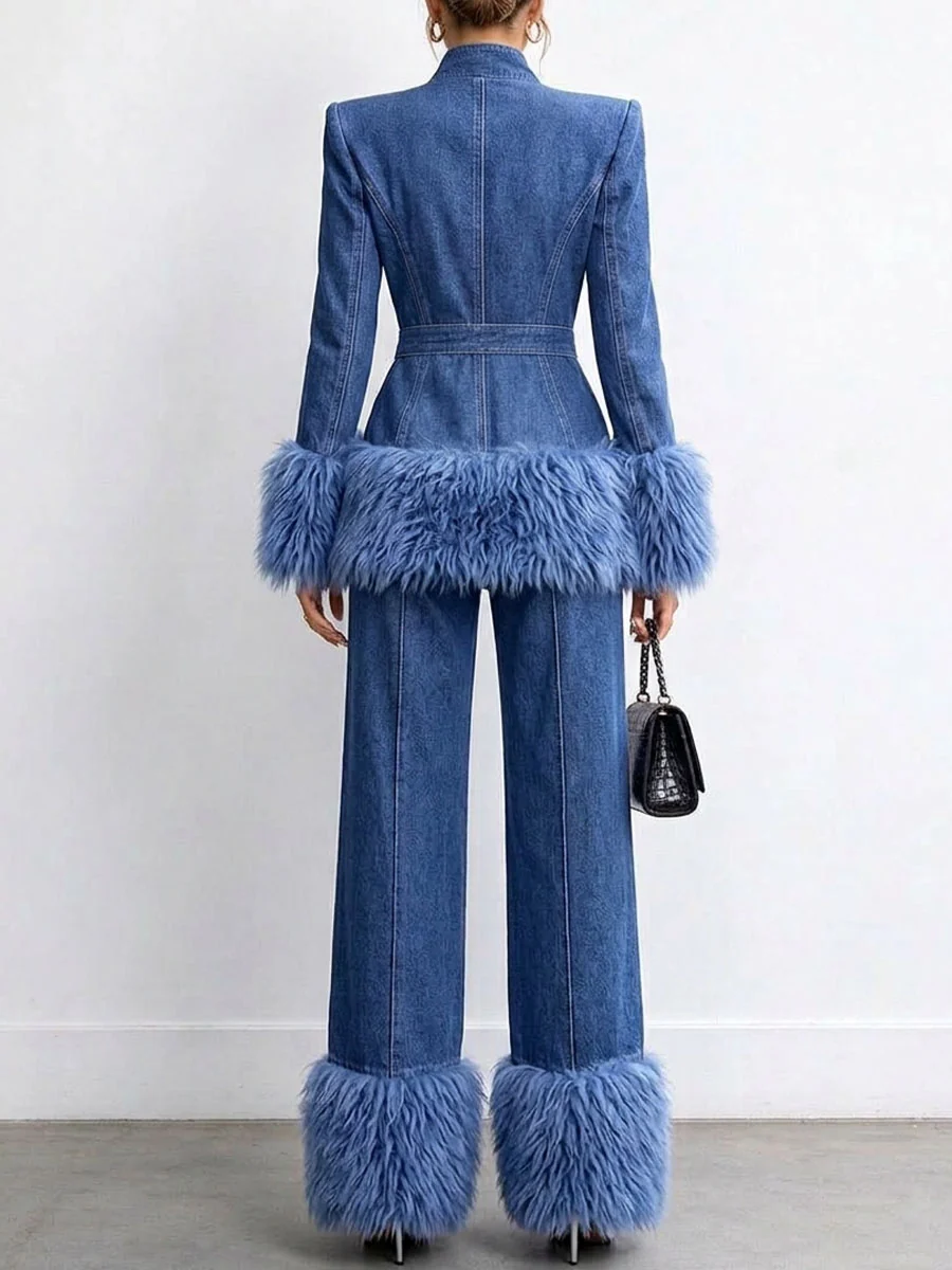 🤲LAST DAY SAVE 49% ⏰Women's Tailored Denim Jacket with Faux Fur Trim-FREE Handbag