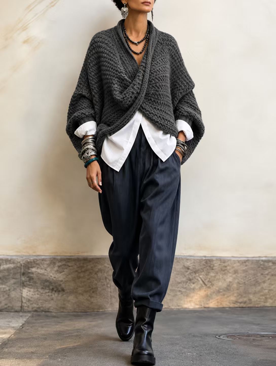 🤲LAST DAY SAVE 49% ⏰Cozy Relaxed Batwing Sleeves Crossover V-neck Sweater