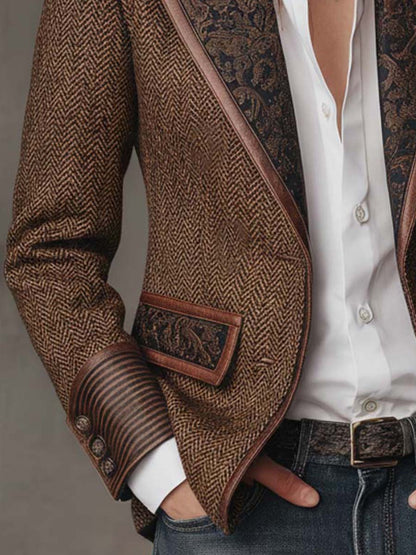 Women's Herringbone Panel Blazer | Vintage-Inspired Tailored Jacket