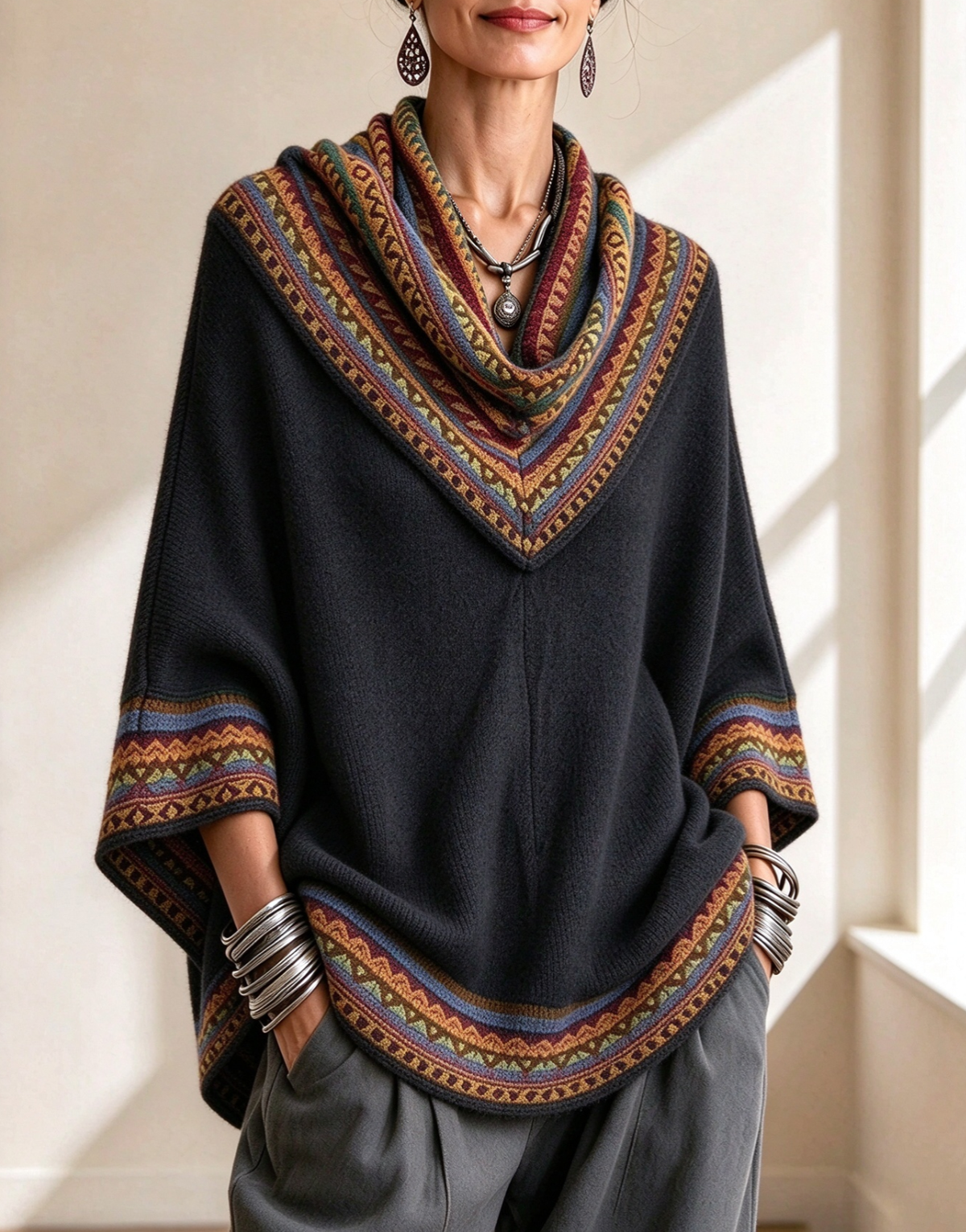 🤲LAST DAY SAVE 49% ⏰Boho Cozy Mustard Yellow Oversized Raped Cowl Knit Top