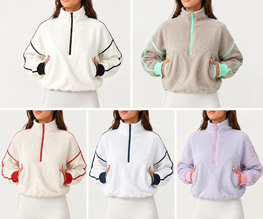 💥Women's Half-Zip Sherpa Pullover - Cozy Fleece Long Sleeve Sweatshirt
