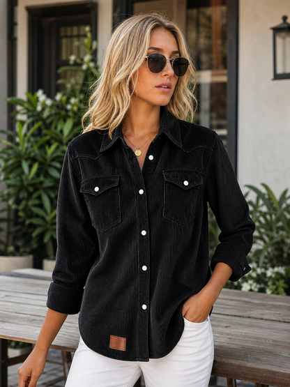 🌸🔥Bestseller🏆Flap Pocket Button Front Ribbed Knit Top👚