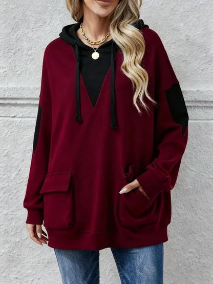 🤲LAST DAY SAVE 49% ⏰Cozy Color-Blocked V-Neck Hooded Sweatshirt