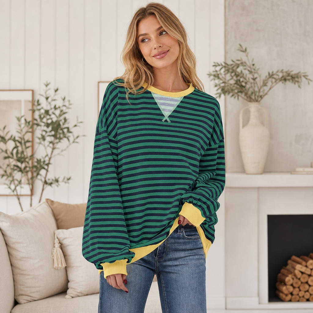 🌸🌸 Women Striped Oversized Pullover 🤎✨