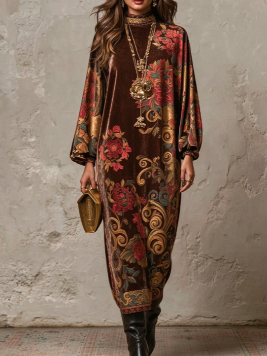 🤲LAST DAY SAVE 49% ⏰Vintage-style Printed Velvet Midi Dress
