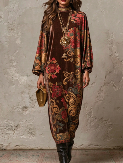🤲LAST DAY SAVE 49% ⏰Vintage-style Printed Velvet Midi Dress