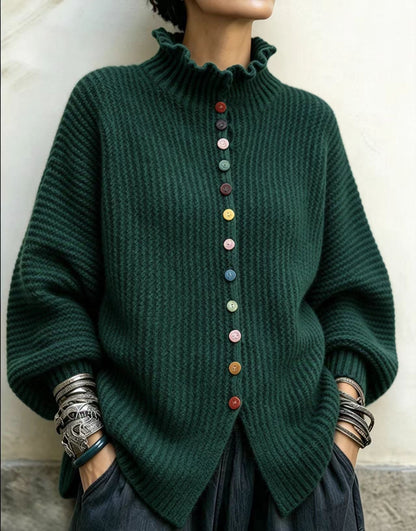 🤲LAST DAY SAVE 49% ⏰Vibrant Ruffled Turtleneck Sweater With Colorful Rainbow Buttons
