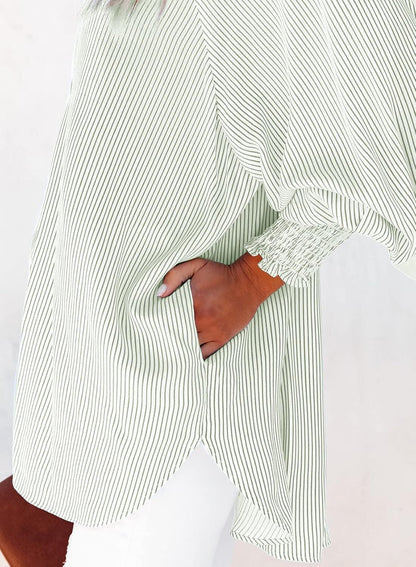 Women's Striped Oversized Button Down Shirt | Casual Long Sleeve Top