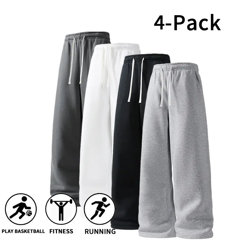 Men's 4-Pack Wide-Leg Sweatpants | Ultra-Soft Casual Athletic Pants