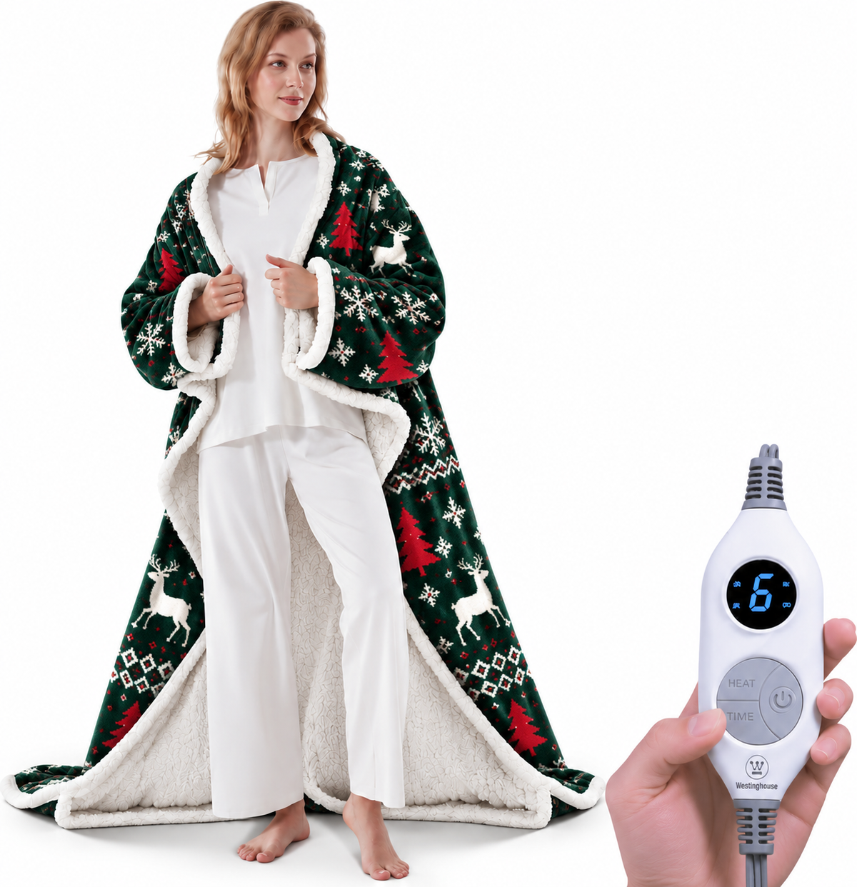 🤲🔥Wearable Heated Blanket with Foot Pocket Sherpa🔥Overheat Protection & Auto Shut-Off