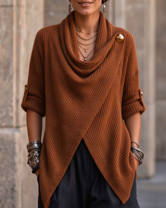 🤲LAST DAY SAVE 49% ⏰Women's Cozy Cowl Neck Asymmetrical Knit Sweater