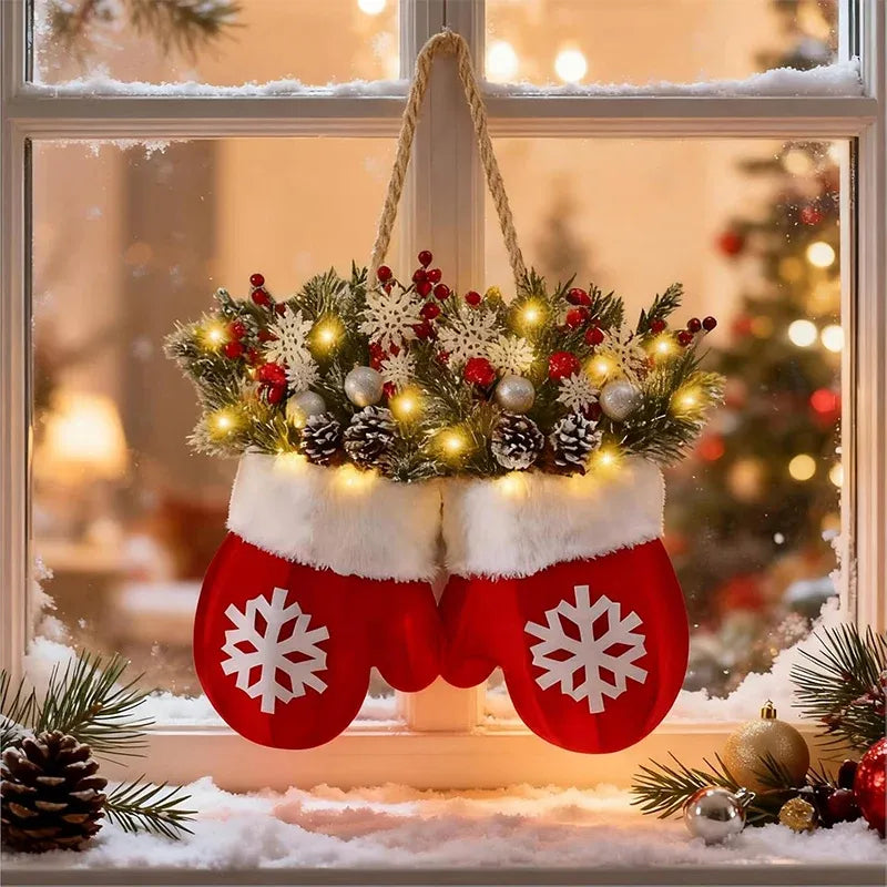 🎄 Lighted Christmas Mitten Wreath – Magical Holiday Home Decor