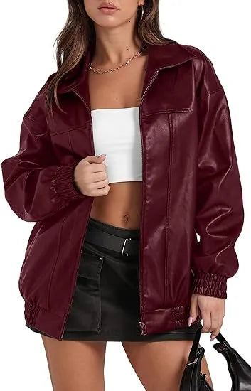 🤲Leather Jacket Women Faux Oversized Motorcycle Bomber Coats 2025 – Bold, Chic & Unstoppable