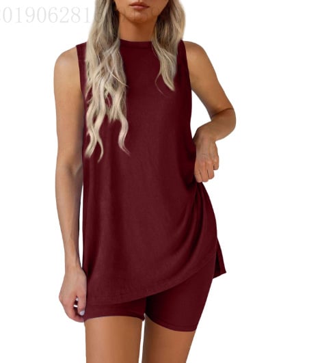 Women's Sleeveless Lounge Set – Casual Two Piece Shorts Outfit