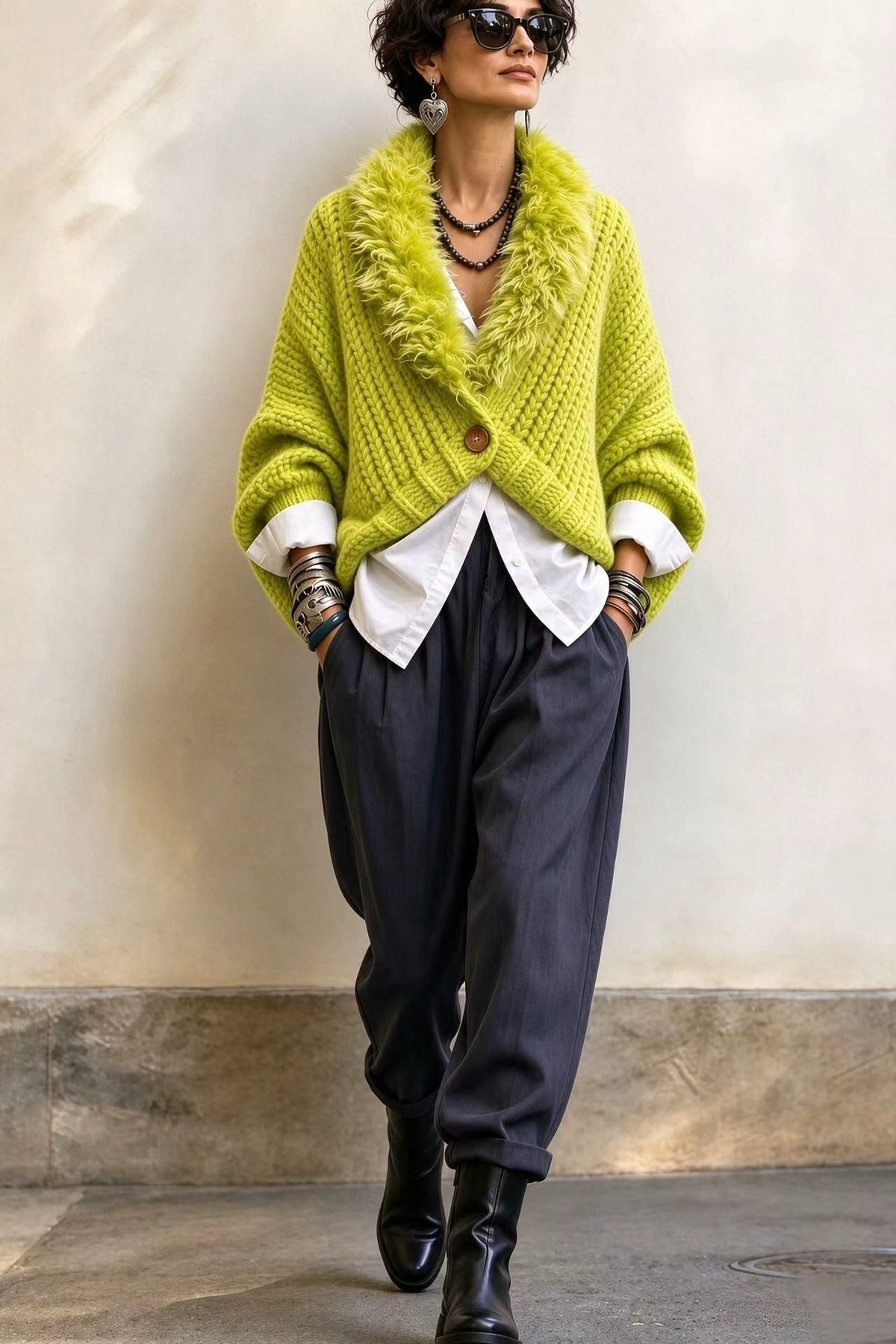 🤲LAST DAY SAVE 49% ⏰Luxury Faux Fur Collar Chunky Knit Cardigan