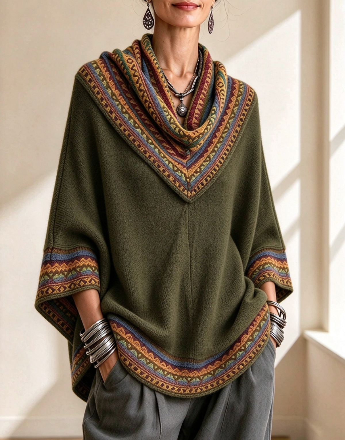 🤲LAST DAY SAVE 49% ⏰Boho Cozy Mustard Yellow Oversized Raped Cowl Knit Top