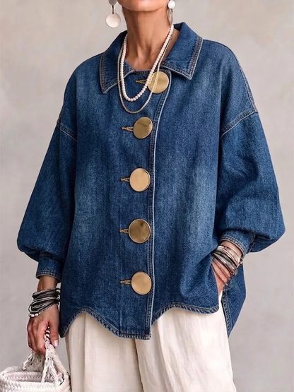🤲LAST DAY SAVE 49% ⏰Collared Oversized Denim Jacket With Large Metal Buttons