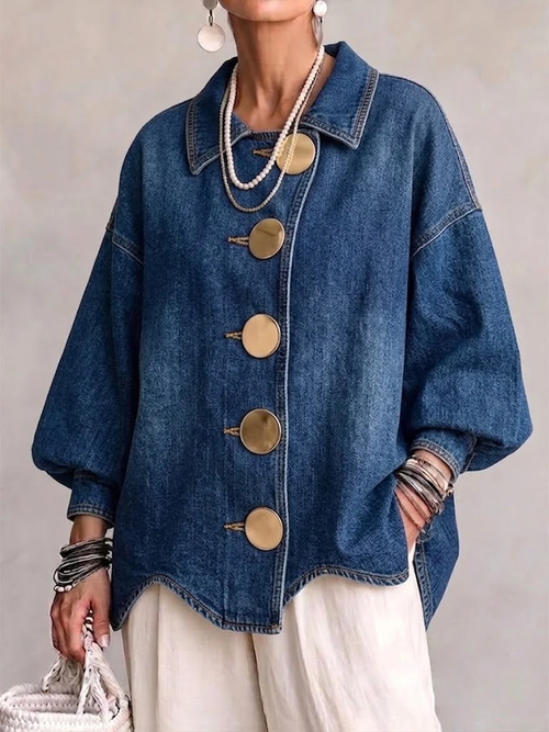 🤲LAST DAY SAVE 49% ⏰Collared Oversized Denim Jacket With Large Metal Buttons