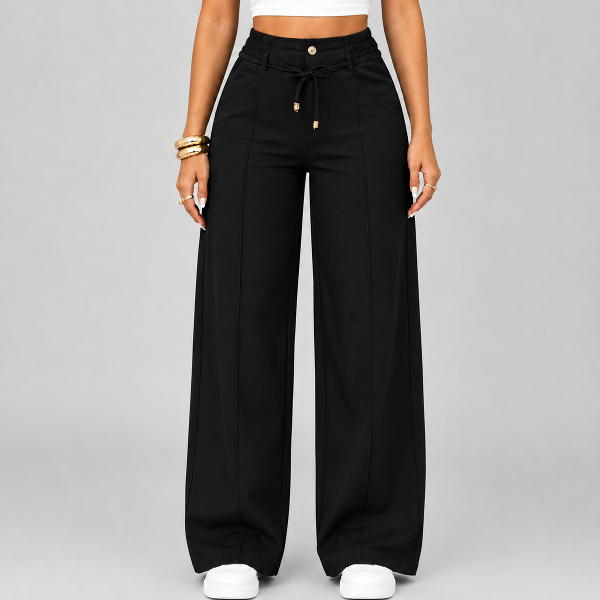 🤲⚡New Summer Drawstring High Waist Wide Leg Pants