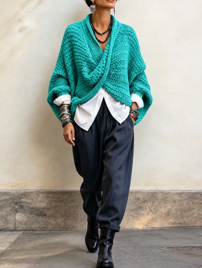 🤲LAST DAY SAVE 49% ⏰Cozy Relaxed Batwing Sleeves Crossover V-neck Sweater