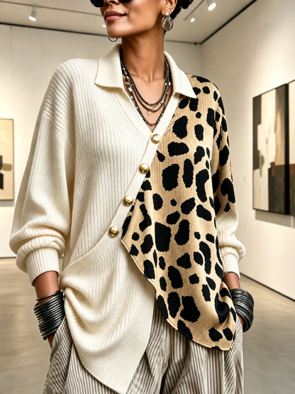 🤲LAST DAY SAVE 49% ⏰Chic Bold Leopard Color-block Asymmetric Sweater