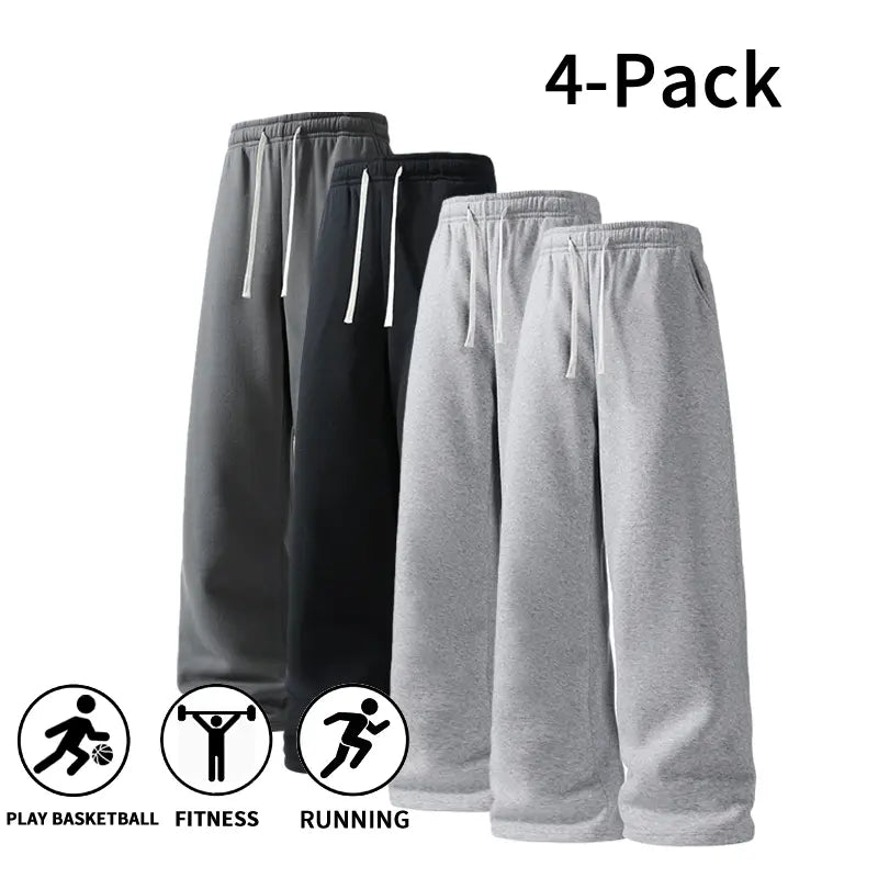 Men's 4-Pack Wide-Leg Sweatpants | Ultra-Soft Casual Athletic Pants