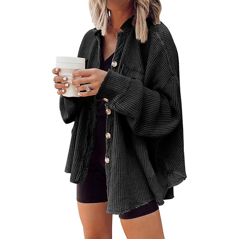 Women's Oversized Waffle Knit Button-Up Shacket