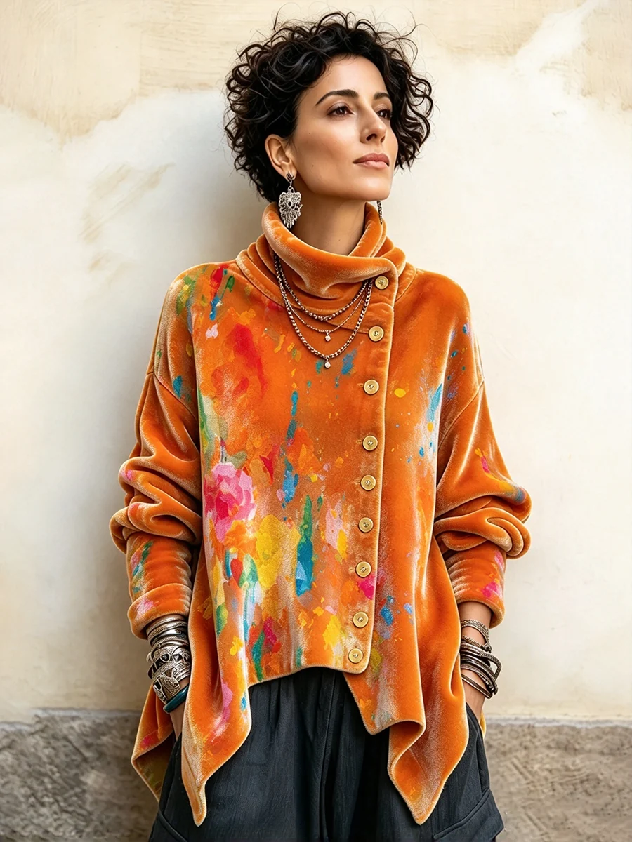 🤲LAST DAY SAVE 49% 🌸Women's Vintage Paisley Velvet Cowl Neck Top