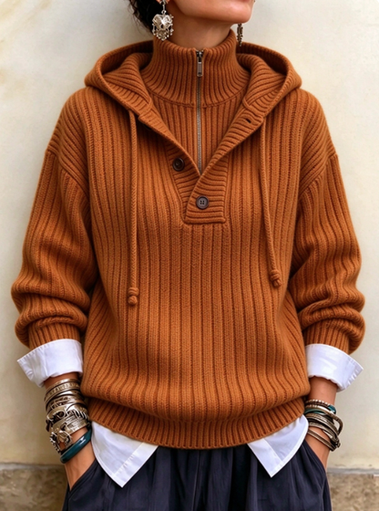 🤲LAST DAY SAVE 49% ⏰Sunlit Ribbed Knit Hooded Half-Zip Pullover